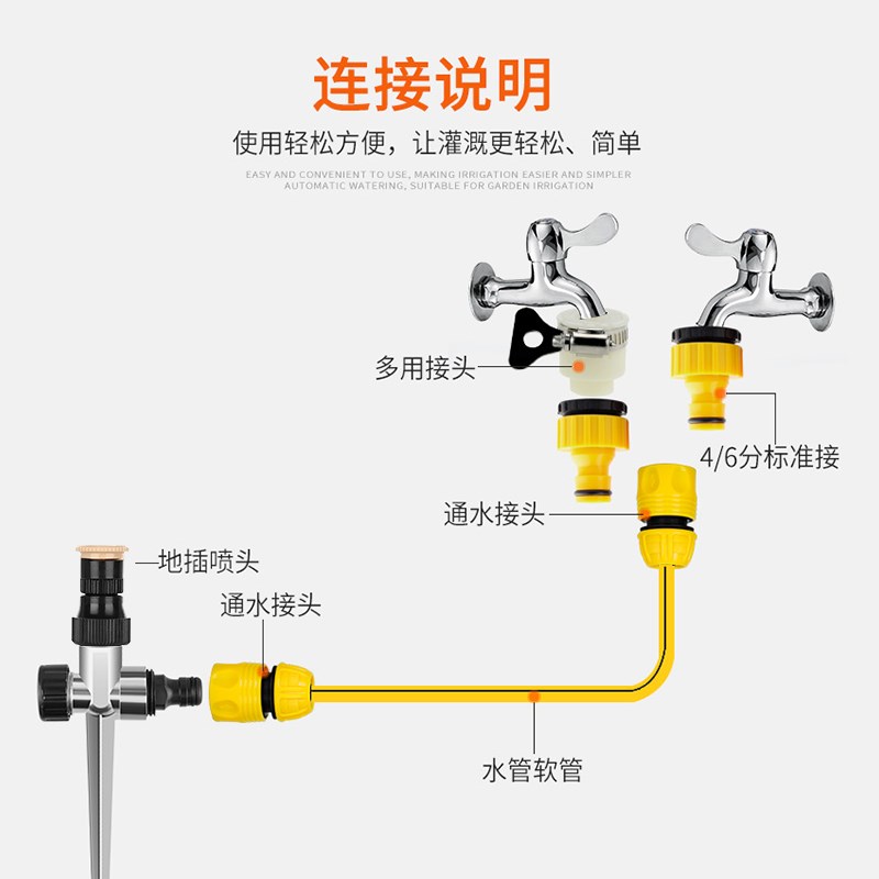 菜地浇菜自动旋转度洒水器农用淋菜洒水灌溉喷淋喷头水管软管