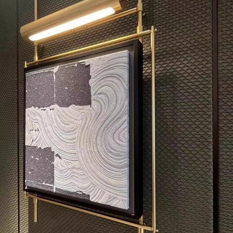 酒店复古铜金属支架灯光挂画玄关墙壁饰吊杆铁艺术装置现代装饰画