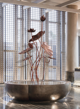 锈钢荷叶雕塑软装酒店大堂水池铁艺金属荷花落地园林景观