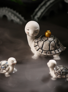 陶瓷爱小乌龟精品养茶台长寿龟茶玩鱼缸装饰造景