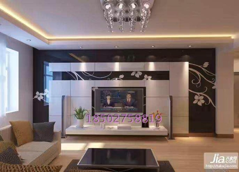 新款客厅烤漆艺术玻璃电视背景墙7F字形钢化桌面黑白花藤经典