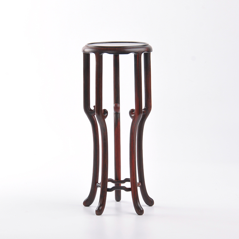 红木黑檀酸枝明式圆形高几奇石玉器摆件花瓶花盆盆景底座花几架子