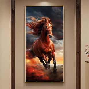 飾畫發光帶燈紅色駿馬圖客廳壁畫走廊入戶過道掛畫 馬到成功玄關裝