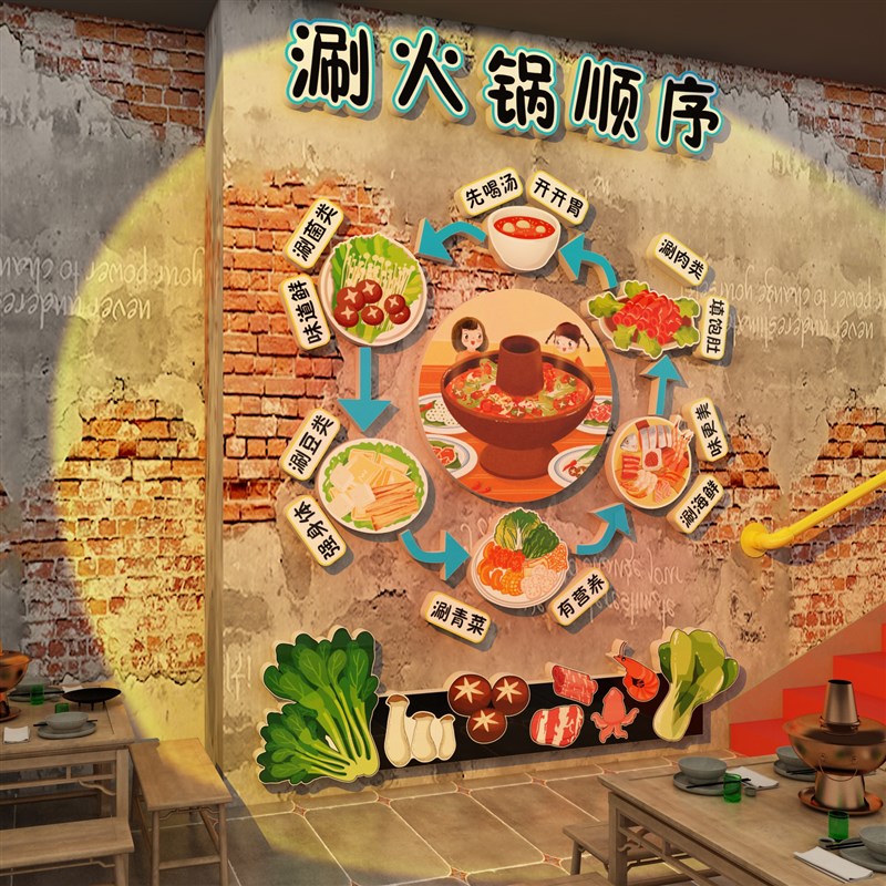 市井风格火锅店氛围布置墙面装饰麻辣烫串串涮香广告贴纸创意文化
