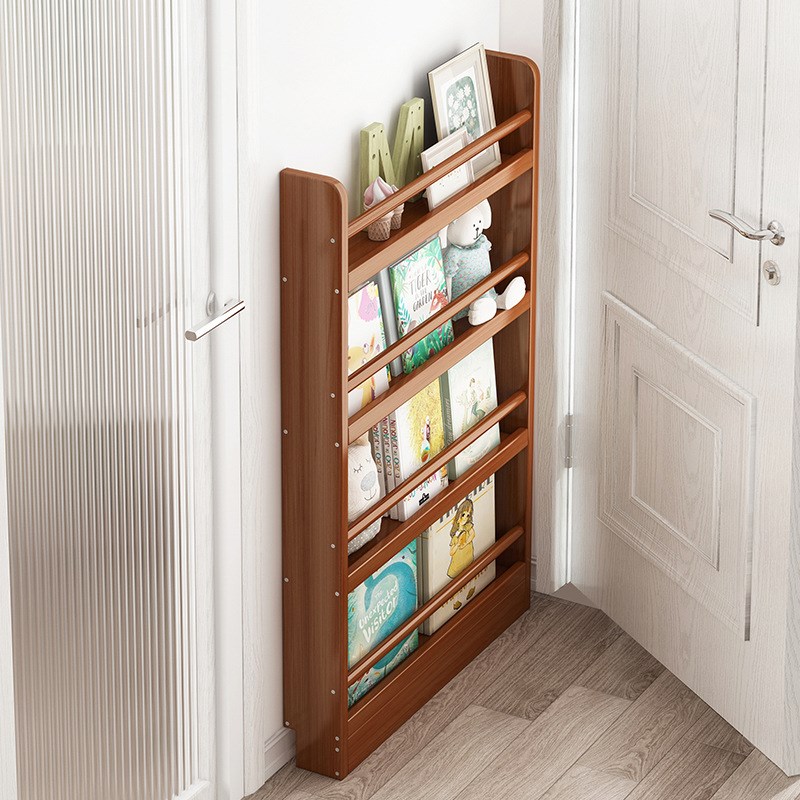 儿童简易书架落地家用书房卧室绘本展示架靠墙置物收纳窄款竹架子