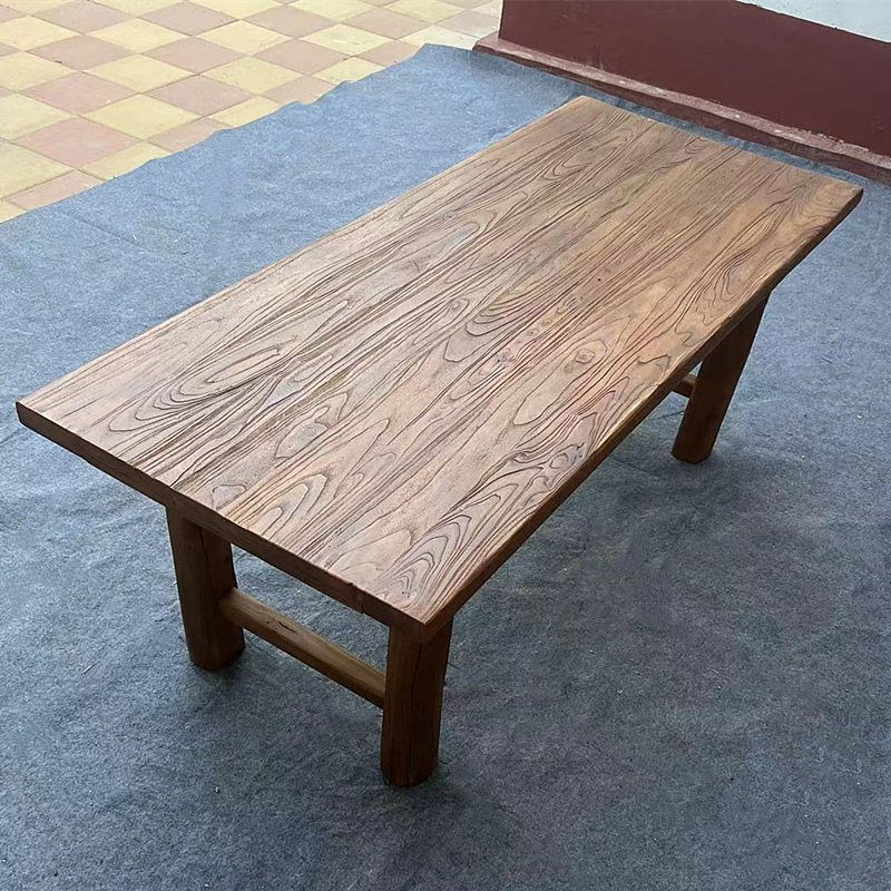 老榆木桌子实木餐桌复古茶桌简约长条桌办公书桌原木吧台民宿茶台