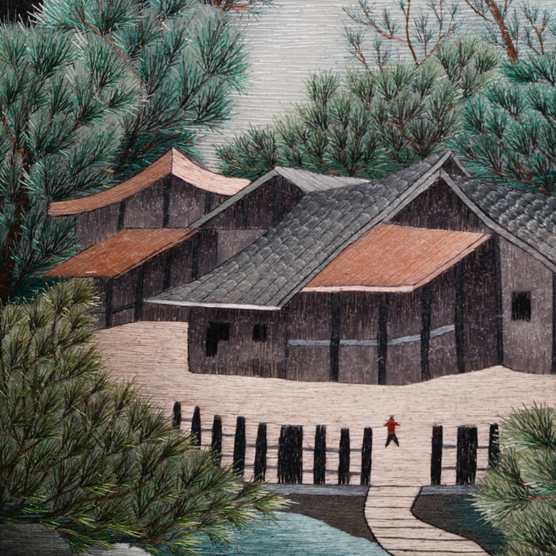 湘绣成品挂画松柏刺绣画纯手工现代中式走廊玄关艺术背景墙装饰画图片