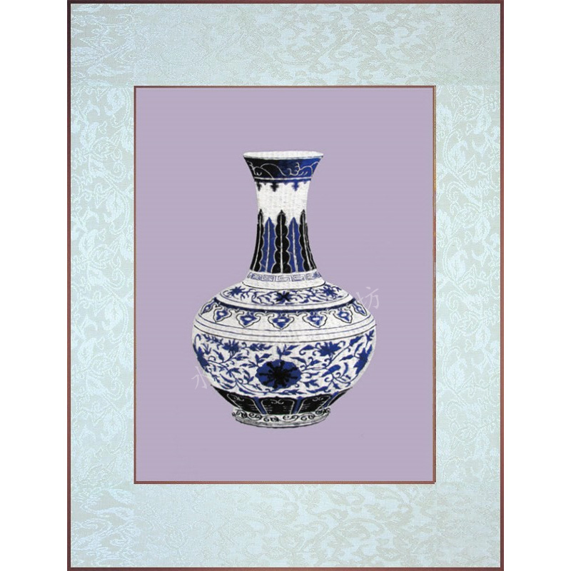 精品丝线苏绣成品客厅挂画书房装饰画苏州刺绣画机绣仿古青花瓷瓶图片