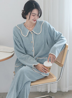 冬天月子服产后10月份11哺乳孕妇产妇秋冬加厚睡衣大码喂奶法兰绒