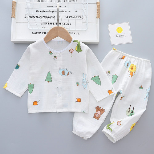 儿童睡衣春秋薄款小孩纯棉纱布男孩女童宝宝空调服夏季长袖家居服