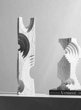 现代简约创意木纹做旧复古异型创意艺术装饰品样板间软装家居摆件