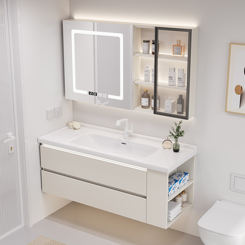 浴室柜陶瓷一体盆现代简约卫生间洗脸盆柜组合可侧边收纳洗手盆柜
