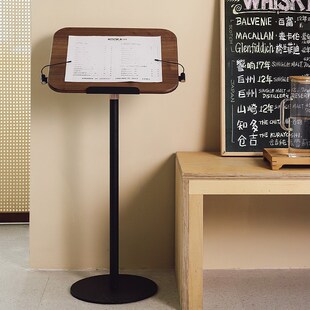 咖啡店复古菜单展示架黑胡桃木酒店餐厅门口立式菜单架升降阅读架