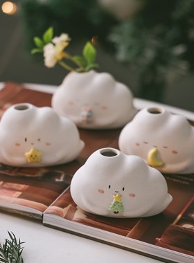 原来是泥手工陶瓷迷你小花瓶圣诞树可爱小花器桌面摆件家居装饰品