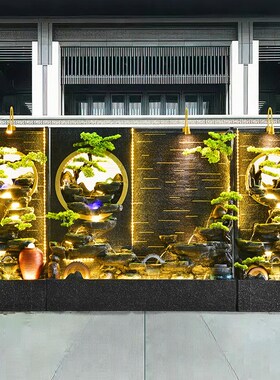 水幕墙流水客厅酒k店会所玄关摆件假山公司风水轮喷泉庭院落地景