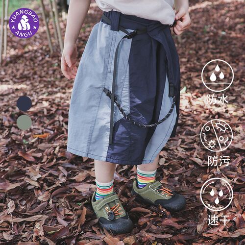 女童拼接撞色复古半身裙2024夏季新款山系童装露营风宝宝速干短裙