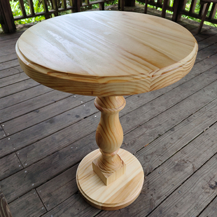 复古木质小桌子咖啡桌甜品店餐桌椅独脚茶几法式圆桌侘寂风原木色