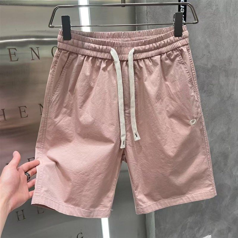 简约纯色刺绣短裤男潮夏季薄款休闲运动白色裤子男士日常外穿中裤