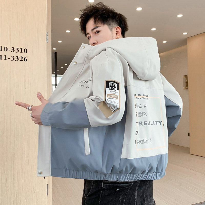 2023秋冬季男士加绒加厚外套韩版棉服帅气休闲工作服连帽夹克男上