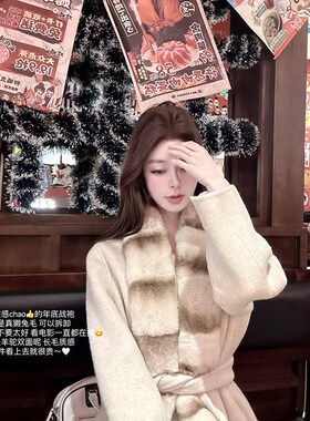 CCZEE 北海道初雪老钱风毛领羊驼大衣女冬宽松显瘦中长款毛呢外套
