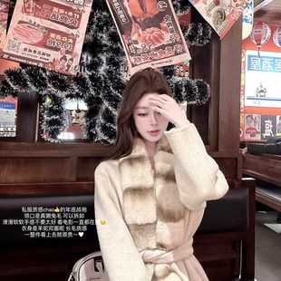 CCZEE 毛呢外套 北海道初雪老钱风毛领羊驼大衣女冬宽松显瘦中长款