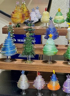 烧制玻璃菠萝圣诞树拉丝琉璃桌面客厅卧室居家装饰摆件成品彩玻璃