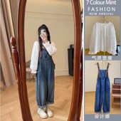 孕妇春秋款 小个子减龄宽松蓝色牛仔吊带裤 2024新款 孕妇背带裙春装