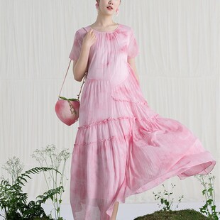 【植物染】生活在左婴儿棉连衣裙宽松显瘦2025夏季新款短袖长裙女