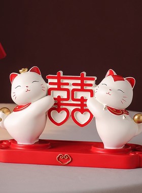 天作之合如意猫摆件文创婚礼结婚订婚新婚送新娘女友闺蜜新人礼物