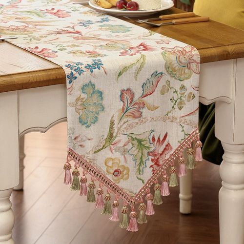 桌旗餐桌布台布茶几电视柜边柜盖巾美式轻奢花鸟印花法式现代定制