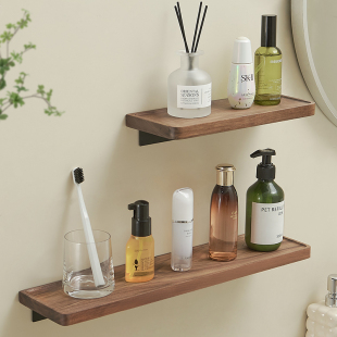 新中式轻奢胡桃木浴室置物架实木板墙上壁挂收纳洗手间化妆品收纳