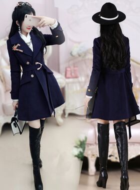 加厚毛呢外套女韩版中长款刺绣修身显瘦防寒爆款气质有范呢子大衣