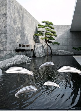 不锈钢镜面切片鱼雕塑r小区户外公园水池售楼部园林景观装饰摆件