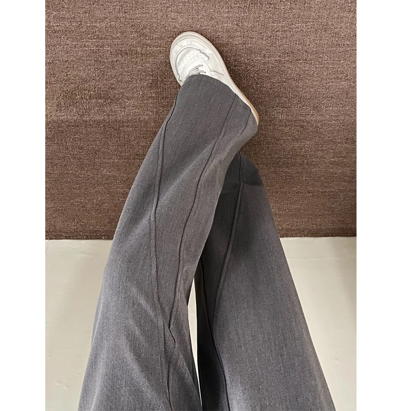 灰色阔腿休闲裤女夏季薄款胖mm梨形身材宽松显瘦慵懒风垂感西装裤