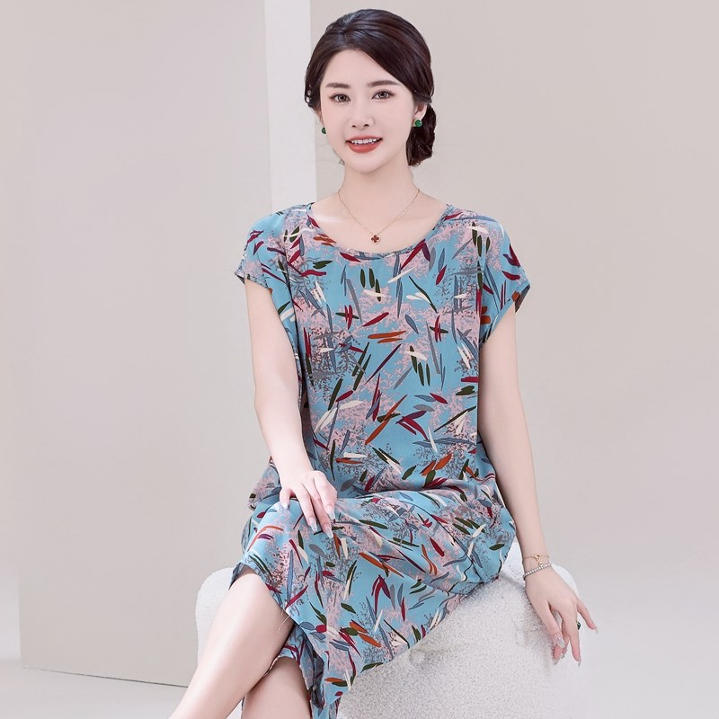 中老年人妈妈休闲显瘦遮肉两件套棉绸套装女外穿夏七分裤阔腿睡衣