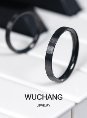 纯银戒指男女黑色一对情侣对戒小众简约素圈戒子细个性潮刻字学生