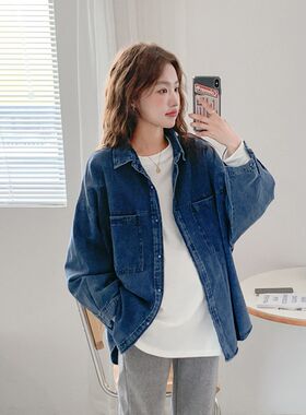 美式复古软牛仔~孕妇装衬衫春季上衣小众时尚牛仔衣开衫外套潮妈