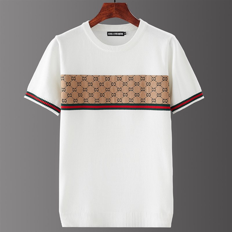 男士冬季修身半截短袖加大加厚针织衫提花圆领针织衫大码胖子上衣