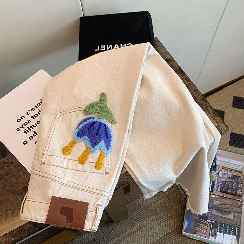 女童花朵刺绣白色阔腿牛仔裤春秋2024新款小众高腰直筒裤子小个子,童装/婴儿装/亲子装,儿童牛仔裤,淘宝优惠券,粉丝福利购,淘宝优惠卷