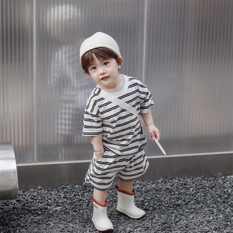 婴幼儿夏季条纹T恤套装透气纯棉薄款男女宝宝短袖短裤两件套装潮,童装/婴儿装/亲子装,套装,淘宝优惠券,粉丝福利购,淘宝优惠卷