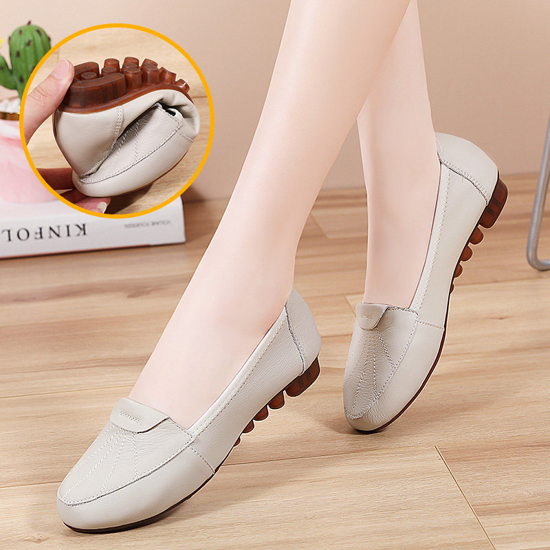 头层牛皮豆豆鞋女2023年春款休闲纯皮牛筋底软底软面平底妈妈单鞋,女鞋,乐福鞋（豆豆鞋）,淘宝优惠券,粉丝福利购,淘宝优惠卷