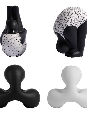 北欧极简样板间桌面装饰创意瑜伽人物抽象摆件玄关客厅陶瓷工艺品