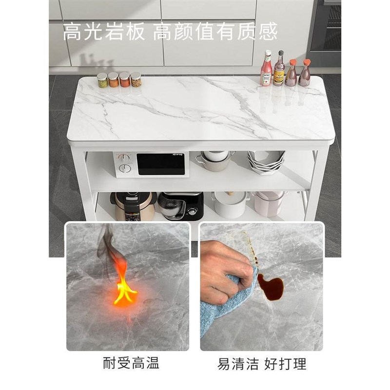 新品厨房置物架岩板切菜桌家用落地多层带门储物柜多功能微波炉收