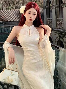 新中式流苏雪纺防晒衣女夏配裙子披肩外搭长款薄开衫外套旗袍罩衫