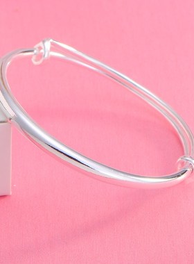 光面银手镯999纯银实心男女款圆条日韩简约情侣镯子 送妈妈礼物