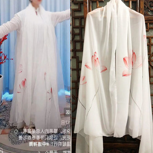 手绘度母纱禅舞纱围巾导师推荐春秋长款防晒汉服披肩丝巾文艺纱巾