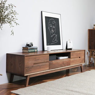 2m米 1.8 北欧黑胡桃木实木电视柜日式 简约现代全实木原木定制1.6