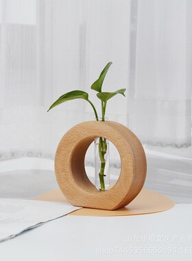 实木创意植物试管收o纳器家居装饰花草木质置物架圆形桌面木质装
