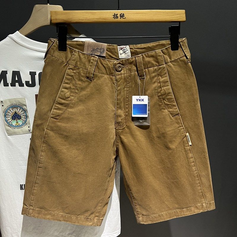 美式高端潮牌夏季牛仔短裤男百搭潮流宽松五分裤驼色马裤休闲中裤,男装,短裤,淘宝优惠券,粉丝福利购,淘宝优惠卷