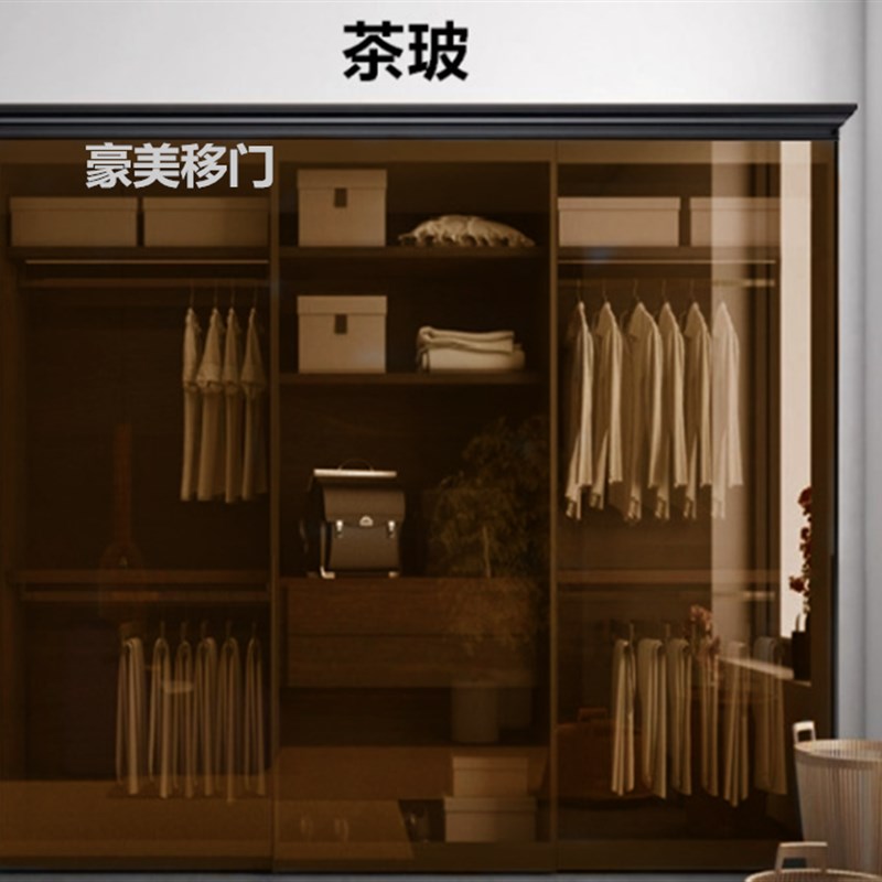 定制灰玻衣柜移门黑玻钢化玻璃推拉门北欧简约壁柜门白玻钢化移门图片